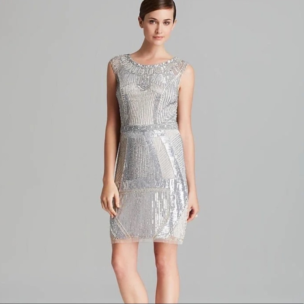Aidan Mattox Sleeveless Beaded Sequin Sheath Dress